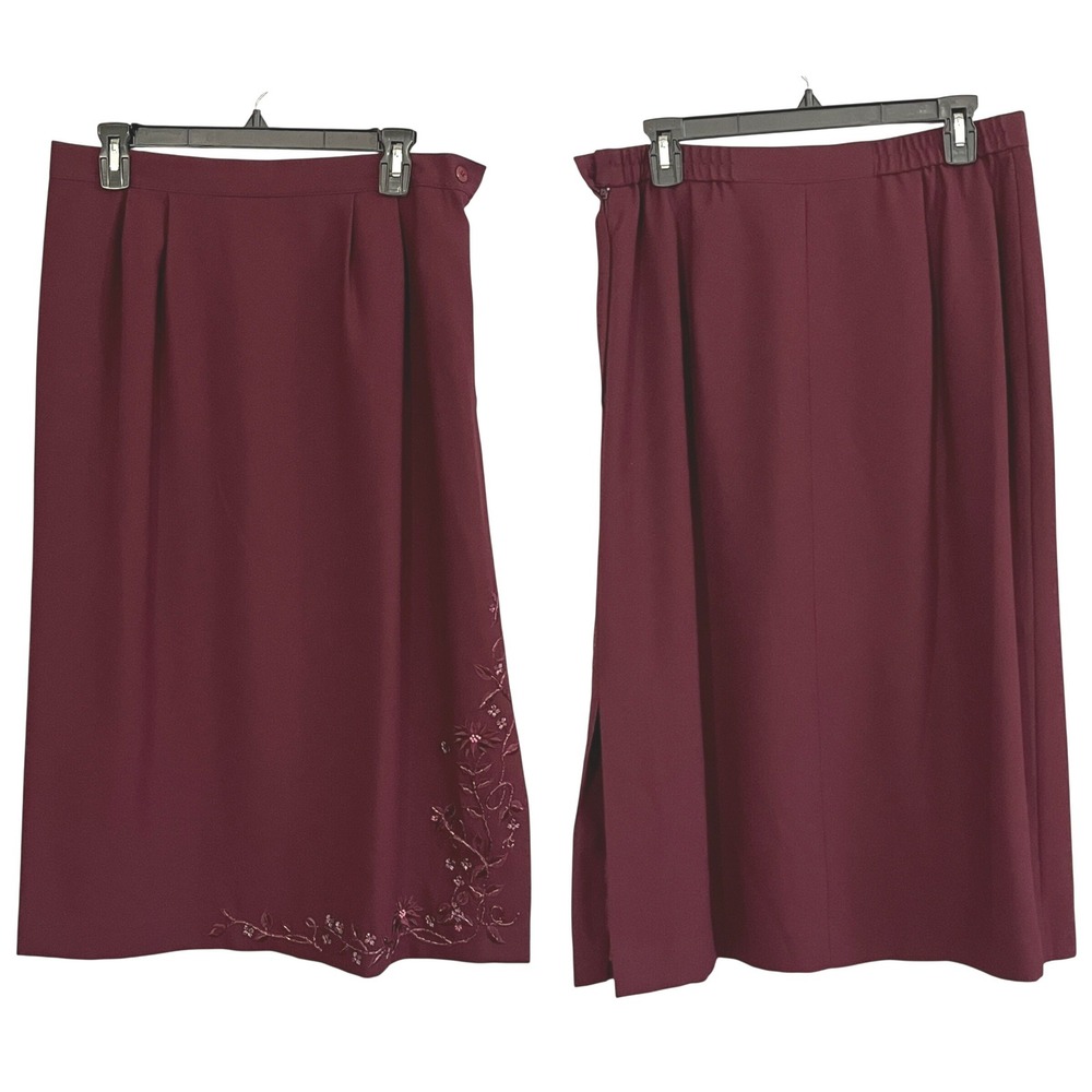 Vintage Le‎ Suit Burgundy Wedding Guest Skirt Suit 14W Embroidered Event - Picture 4 of 13